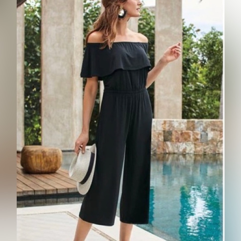 Soft Surroundings Black Off-Shoulder Wide-Leg Jumpsuit
